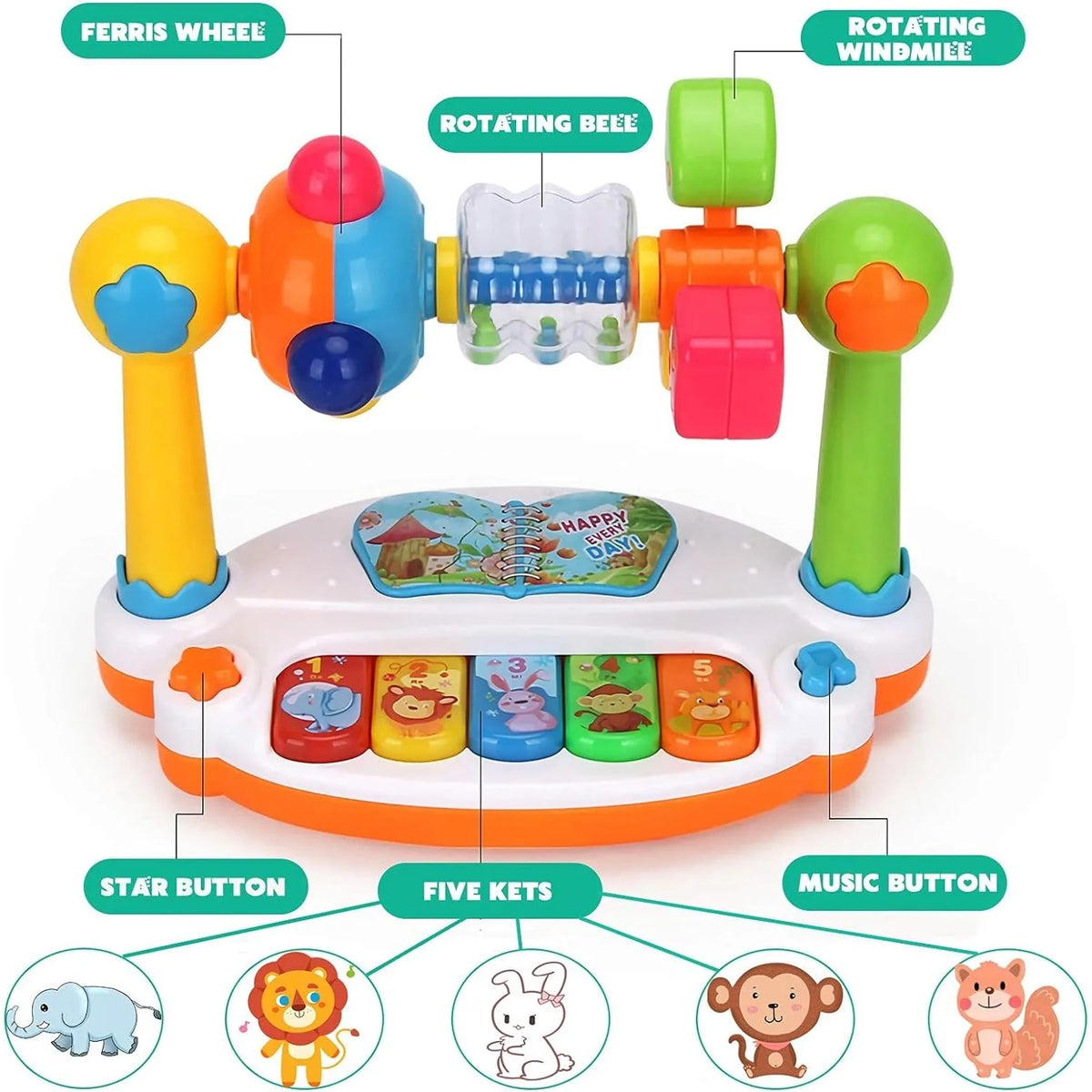 Rotating Musical Piano Keyboard for Toddlers with Light and Sound - Early Educational Music Toy