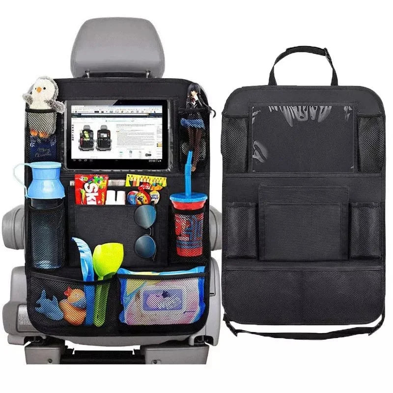 Car Back Seat Organizer with Touch Screen Tablet Holder and Automatic Storage Pocket Protector for Travel