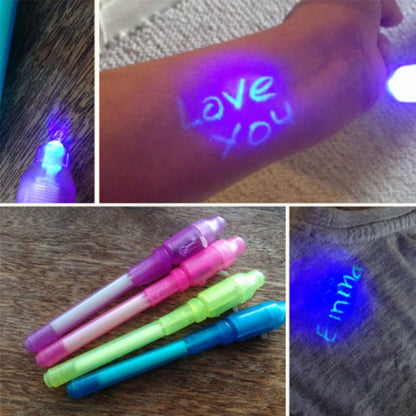 Luminous Light Pen Magic Purple 2 in 1 UV Black Light Combo Drawing Invisible Ink Pen Learning Education Toys for Child