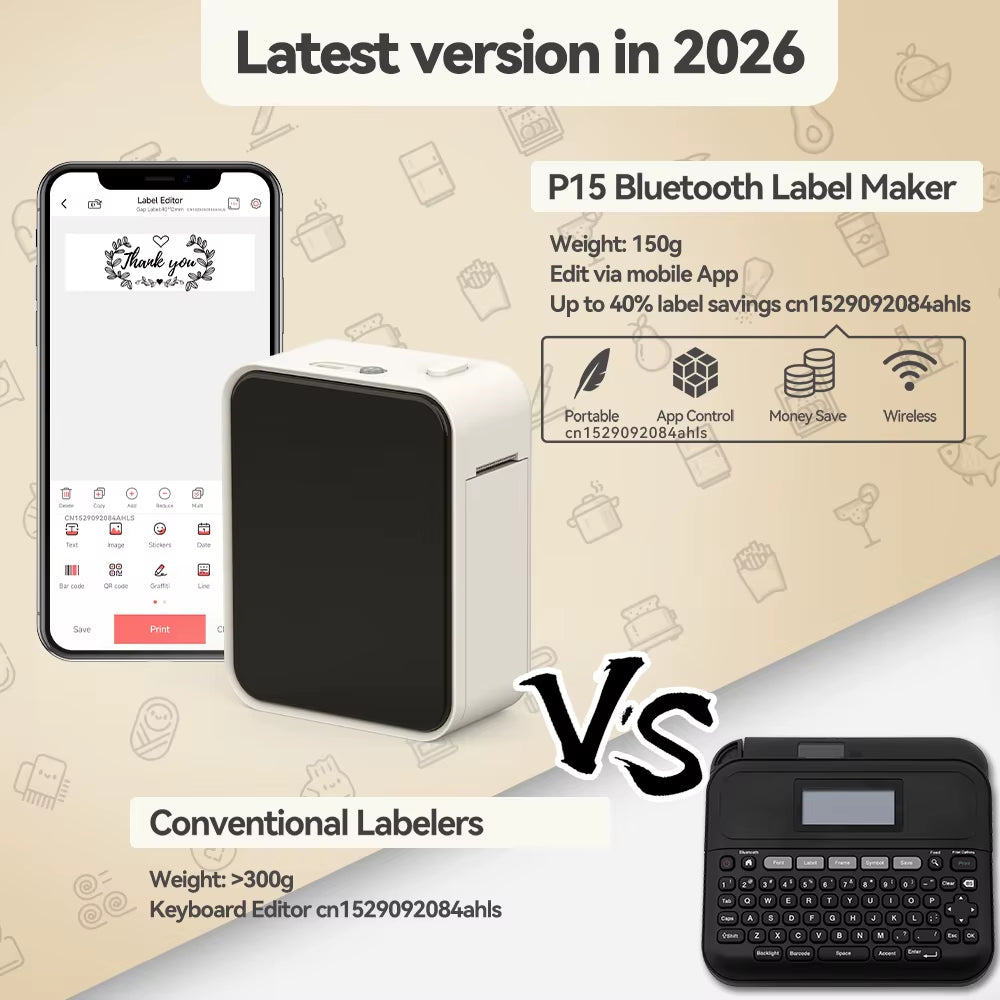 Wireless Bluetooth Label Printer Portable Thermal Printer Marklife P15 Inkless Labeling Machine Mini Label Maker P15 Sticker