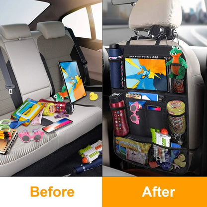 Car Back Seat Organizer with Touch Screen Tablet Holder and Automatic Storage Pocket Protector for Travel