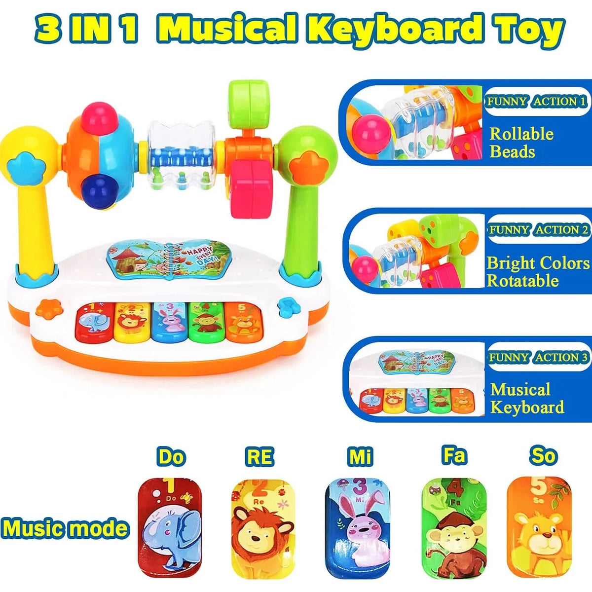 Rotating Musical Piano Keyboard for Toddlers with Light and Sound - Early Educational Music Toy